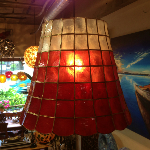 赤色のカピス2灯式ペンダントランプ